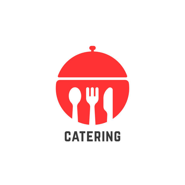 red catering service isolated on white red catering service isolated on white. concept of sign for buffet or cafe and restaurant setting for dining. simple flat style trend modern graphic circle design illustration buffet illustrations stock illustrations