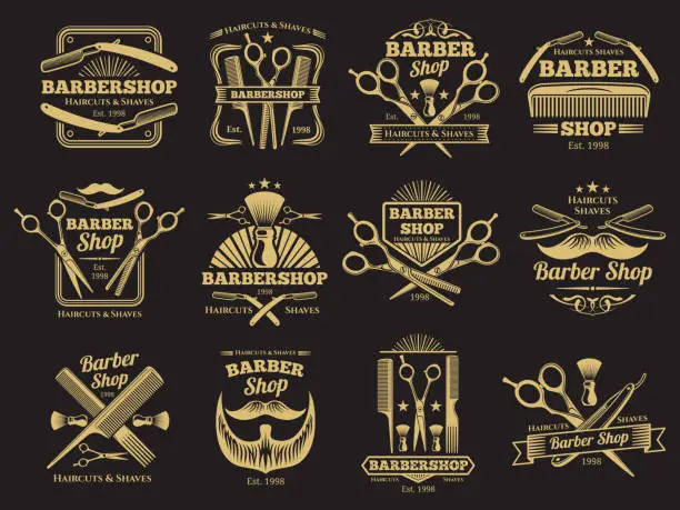 Vector illustration of Old barbershop vector emblems and labels