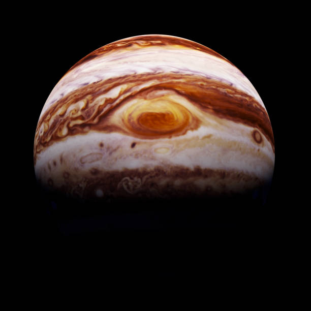 istock (3d render) planet Jupiter isolated on black background with focus on the red spot 910017272