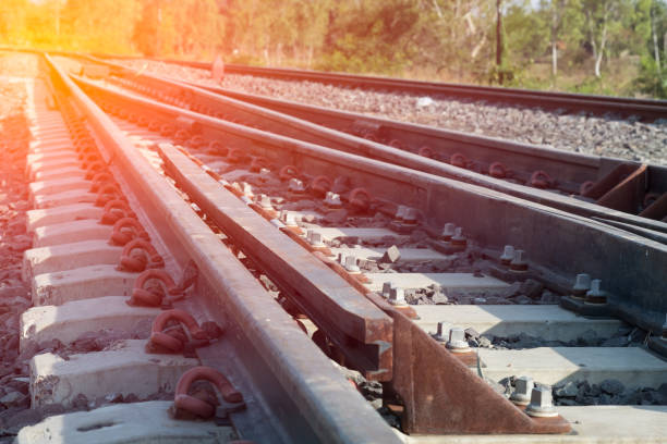 istock Railroad tracks detail close up. 910020954