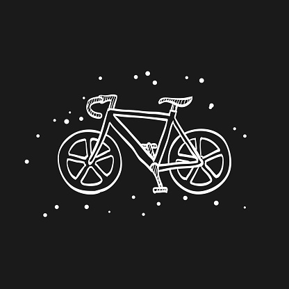 Road bicycle icon in doodle sketch lines. Sport, race, cycling, speed