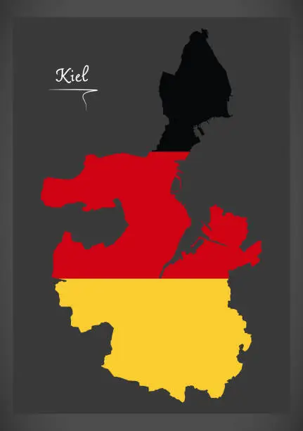 Vector illustration of Kiel map with German national flag illustration