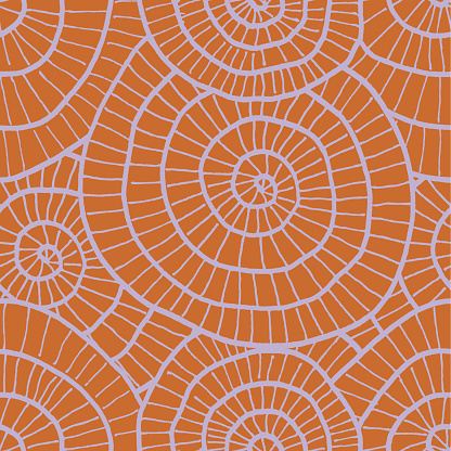 Seamless pattern based on hand drawn spiral sketches related to traditional art.