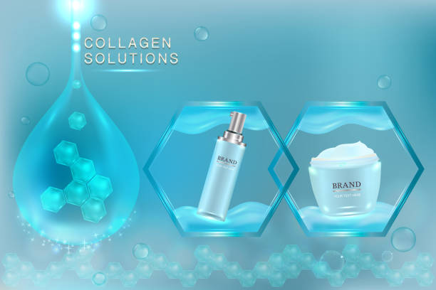 istock Cosmetic containers with advertising background ready to use, blue liquid luxury skin care ad. 910031166