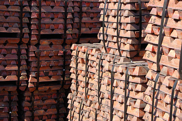 istock Close up of a large amount of copper bars 91003236