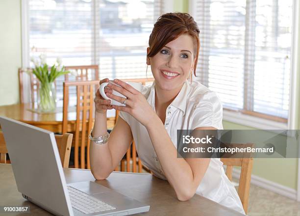 Smiling Woman Drinking Coffee Stock Photo - Download Image Now - 20-24 Years, Adult, Adults Only