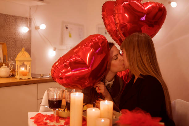 istock Lesbian couple celebrating Valentine's day 910041832