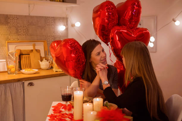 istock Lesbian couple celebrating Valentine's day 910042300
