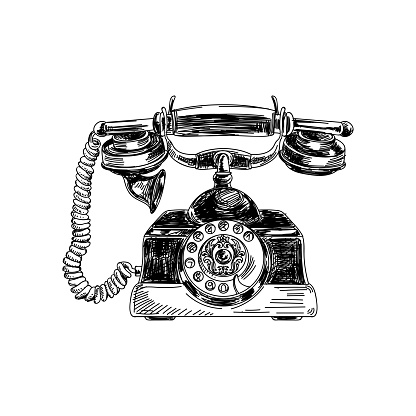 Beautiful vector hand drawn vintage telephone  Illustration. Detailed retro style images. Sketch element for labels and cards design.