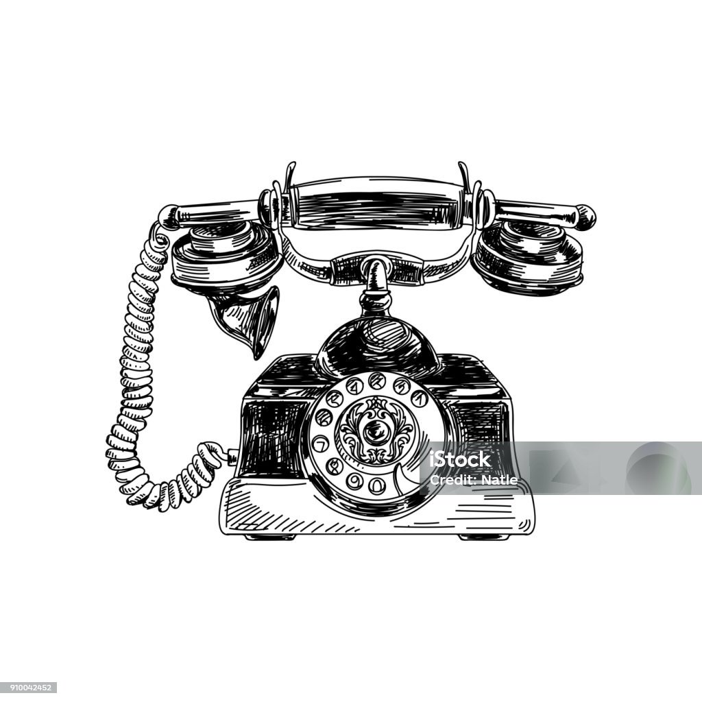 Beautiful vector hand drawn vintage Illustration. Beautiful vector hand drawn vintage telephone  Illustration. Detailed retro style images. Sketch element for labels and cards design. Telephone stock vector