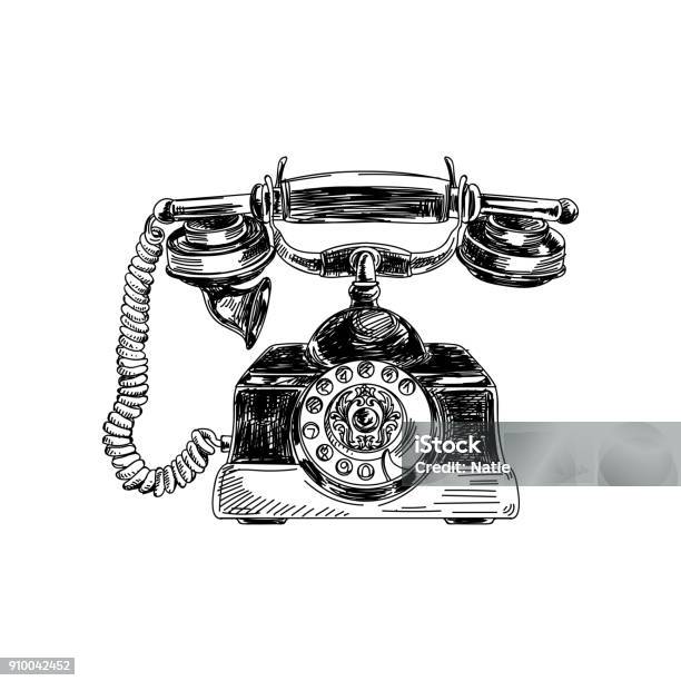 Beautiful Vector Hand Drawn Vintage Illustration Stock Illustration - Download Image Now - Telephone, Retro Style, Old-fashioned