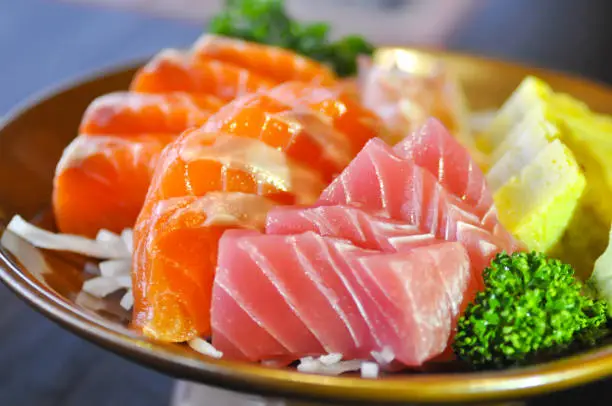 raw mackerel and raw  salmon or sashimi or Japanese food