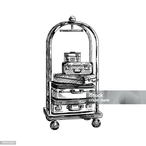 Beautiful Vector Hand Drawn Vintage Illustration Stock Illustration - Download Image Now - Hotel, Suitcase, Hotel Reception