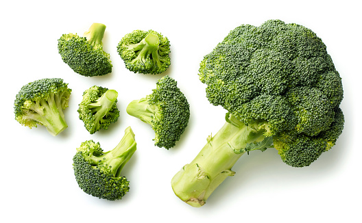 Fresh broccoli isolated on white background. Top view