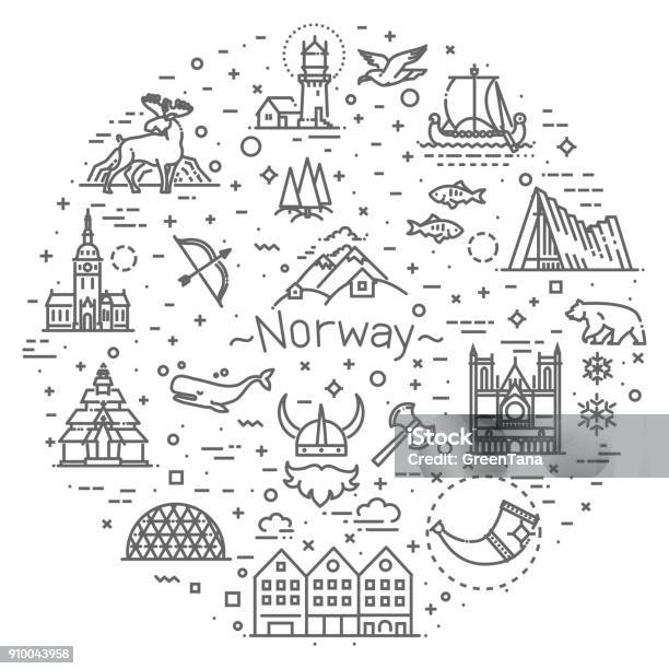 City Sights Vector Icons Norway Landmark Stock Illustration - Download Image Now - Icon Symbol, Norway, Viking Ship
