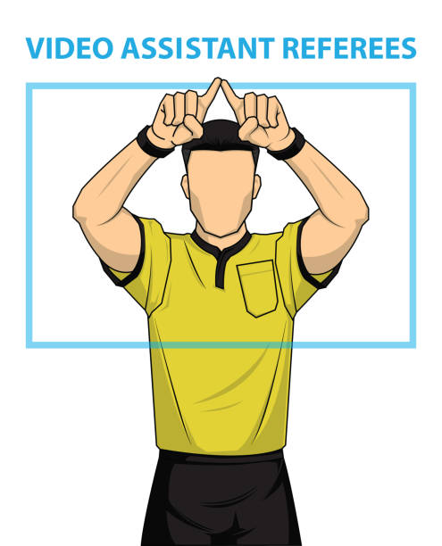 kuvapankkikuvitukset aiheesta jalkapallotuomari näyttää videoassistenttituomarien toimintaa. - referee