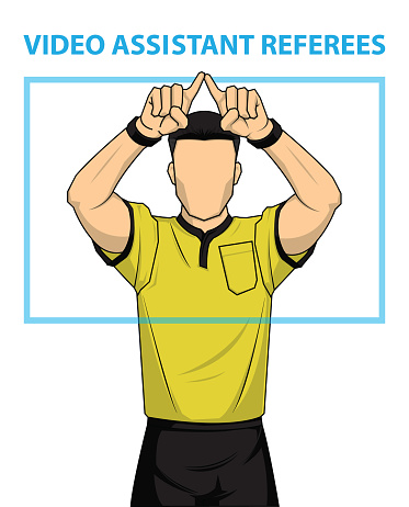 Football referee shows video assistant referees action. Vector illustration.