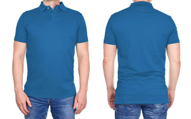 t-shirt design - mężczyzna w pustej jasnoniebieskiej koszuli polo odizolowanej - short sleeved zdjęcia i obrazy z banku zdjęć