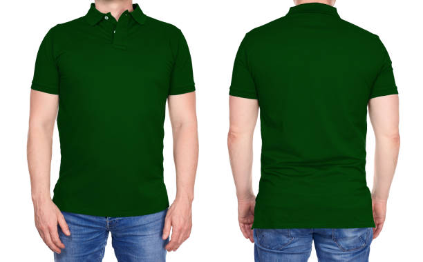 t-shirt design - mężczyzna w pustej ciemnozielonej koszuli polo odizolowanej - short sleeved zdjęcia i obrazy z banku zdjęć