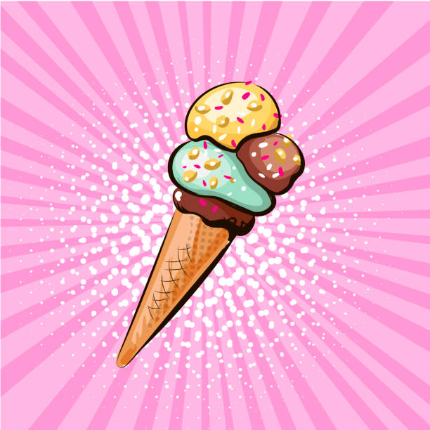 istock The ice cream cone with three flavors pop art retro style. Fast and street food. 910053384