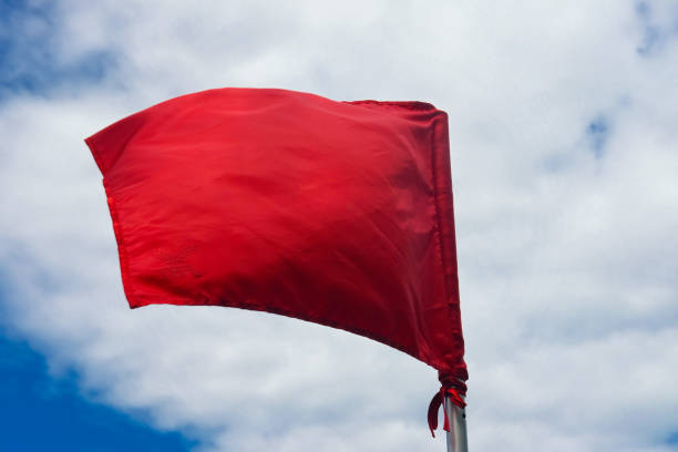 istock Red warning flag at the beach with blue sky background 910053510