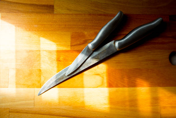 Kitchen Knife Lying On Brushed Metal Surface