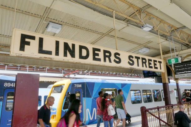 stazione di flinders street - melbourne - train australia electric train image foto e immagini stock