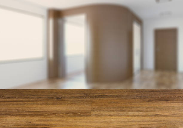 istock Background with empty wooden table. Flooring. Modern office Cabinet. Meeting room. 910060376