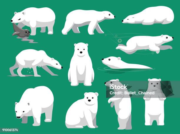 Polar Bear Eating Seal Cute Cartoon Vector Illustration Stock Illustration - Download Image Now