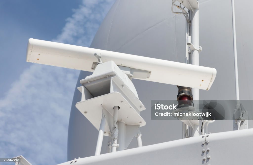 Radar Antenna On A Military Ship Stock Photo - Download Image Now