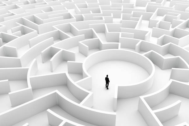 Businessman in the middle of the maze. Challenge concepts Businessman in the middle of the maze. Concepts of finding a solution, problem solving, challenge etc. 3D illustration challenge stock pictures, royalty-free photos & images