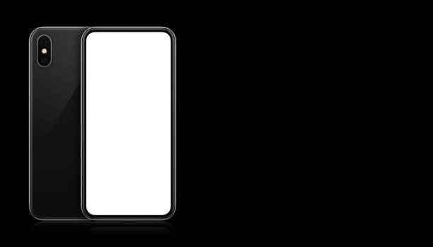 istock New modern black smartphone mockup front and back sides on black background with copy space 910066396