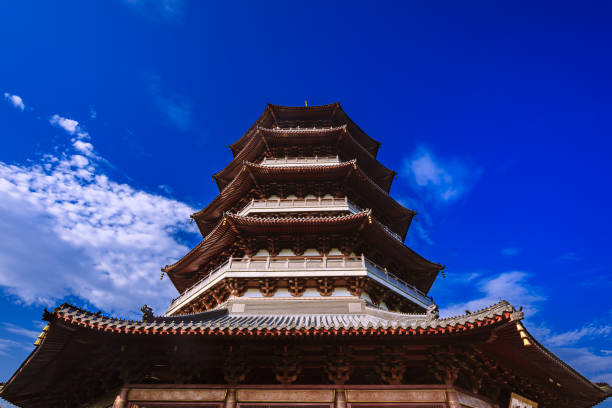 Leifeng Pagoda Looking at the famous Leifeng Pagoda surrounded by trees. The Leifeng Pagoda (Chinese: 雷峰塔; pinyin: Léifēng Tǎ) is a five-storey tower with eight sides, located on Sunset Hill south of the West Lake in Hangzhou, China. Originally constructed in the year AD 975, it collapsed in 1924 but was rebuilt in 2002. Since then it has been a popular tourist attraction. west lake stock pictures, royalty-free photos & images