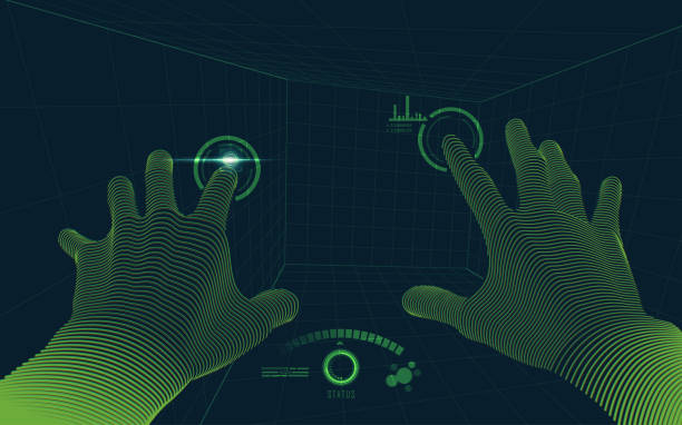 virtualHands2 concept of virtual reality technology, point of view from vr glasses virtual reality point of view stock illustrations