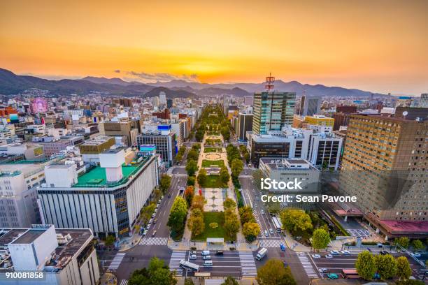 Sapporo Japan Cityscape Stock Photo - Download Image Now - Aerial View, Odori Park, Autumn