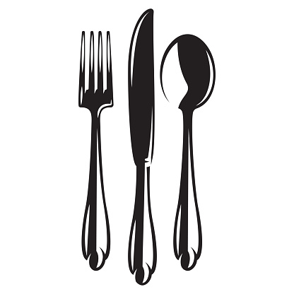 vector monochrome set of cutlery - fork spoon knife.