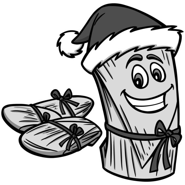 Christmas Tamales Illustration A vector cartoon illustration of a Tamale with a Christmas hat. tamales stock illustrations
