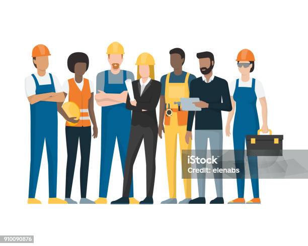 Construction Workers And Engineers Stock Illustration - Download Image Now - Construction Worker, Occupation, Construction Industry
