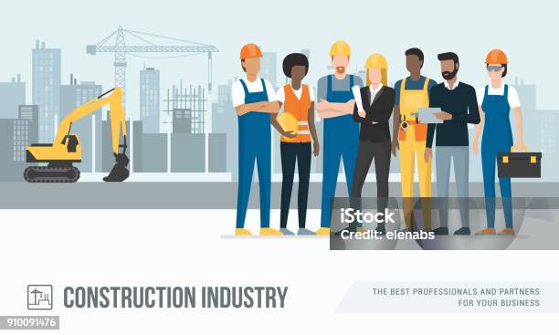 Construction Workers And Engineers Stock Illustration - Download Image Now - Construction Industry, Construction Worker, Occupation