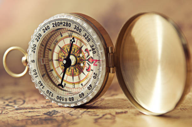 istock Close-Up Of Navigational Compass On Map 910094966