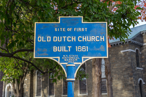 Old Dutch Church Site Sign, Kingston, Hudson Valley, New York. Canon EOS 6D (full frame sensor).