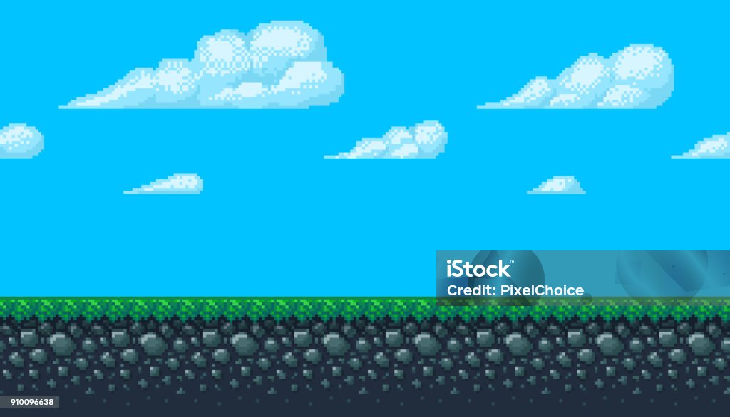 Pixel art sans soudure fond avec le ciel et la terre. - clipart vectoriel de Console de jeu libre de droits