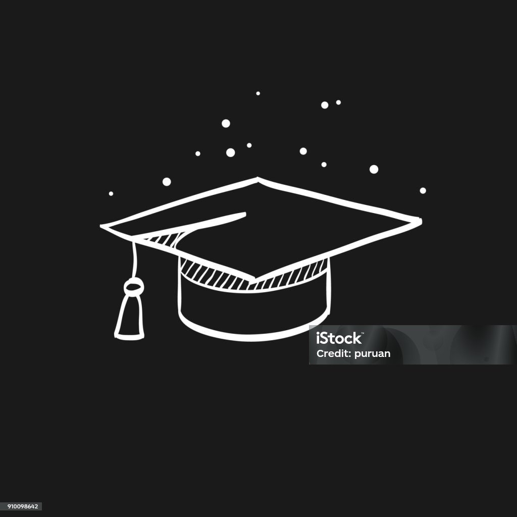 Sketch icon in black - Education Graduation hat icon in doodle sketch lines. Education college student success diploma Mortarboard stock vector