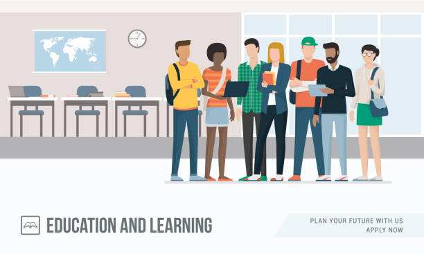 그룹 학생 - learning teenager multi ethnic group variation stock illustrations