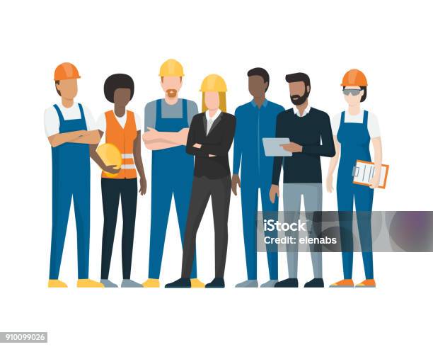 Industrial Workers Stock Illustration - Download Image Now - Occupation, Manufacturing Occupation, Factory