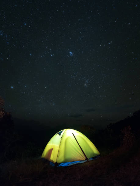 istock Illuminated Tent Against Sky At Night 910103578