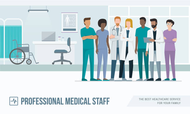 ilustraciones, imágenes clip art, dibujos animados e iconos de stock de personal médico - doctor healthcare and medicine nurse team