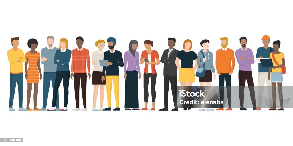 Multiethnic group of people Multiethnic group of people standing together on white background, diversity and multiculturalism concept People stock vector