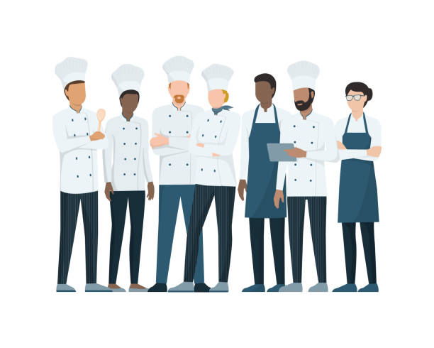 ilustrações, clipart, desenhos animados e ícones de chefs profissionais - women men waitress service