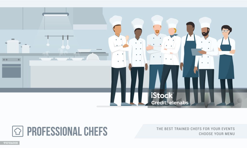 Professional chefs in the kitchen Professional chefs standing together in the restaurant's kitchen Chef stock vector